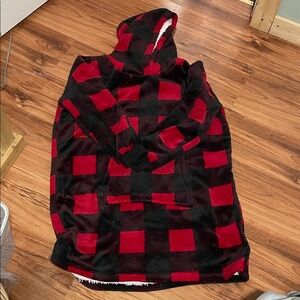 Red and Black Plaid Hooded Blanket
